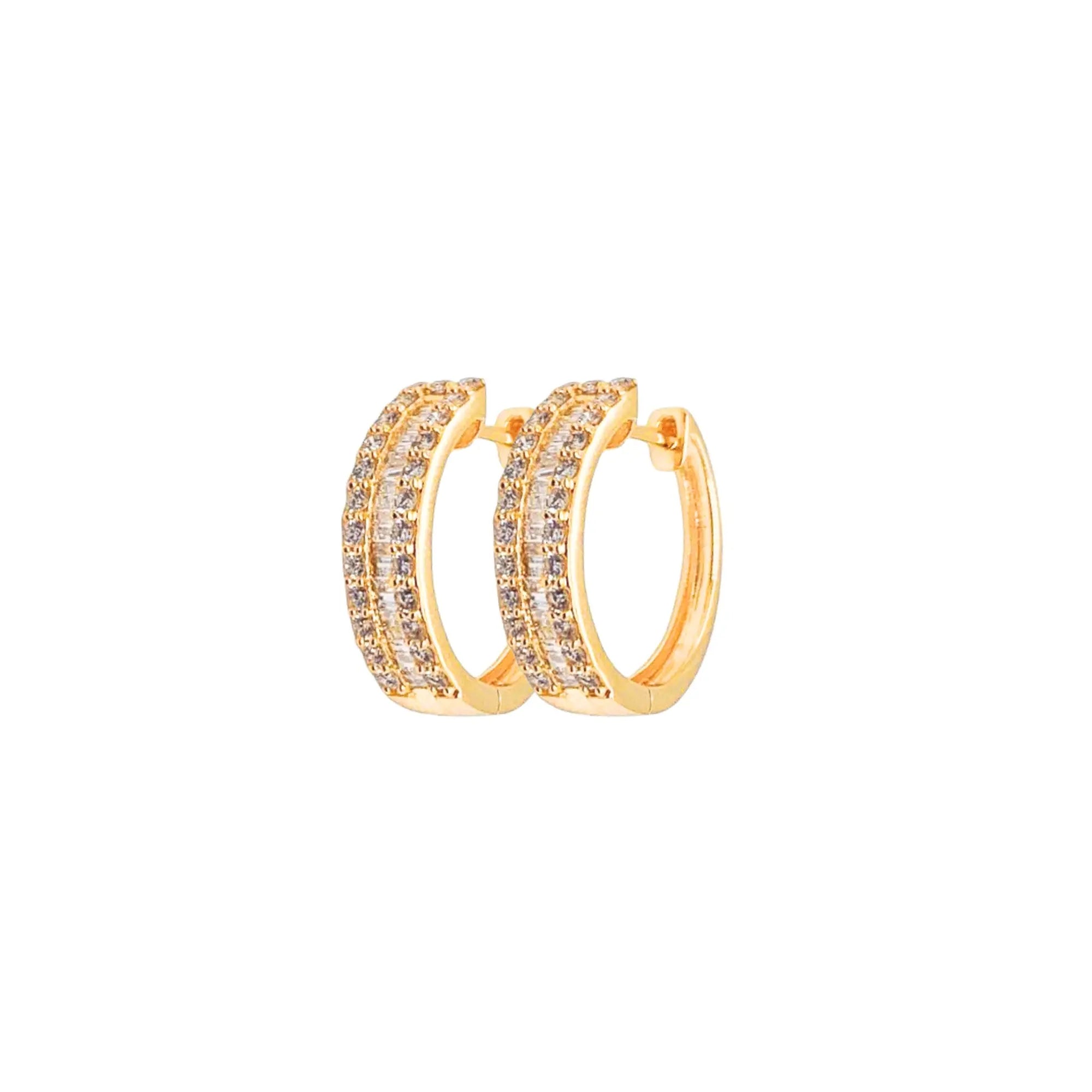 Baguette and Pav?? Diamond Hoop Earrings in 18K Yellow Gold