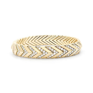 Chevron Diamond Flexible Bangle Bracelet in Yellow Gold
