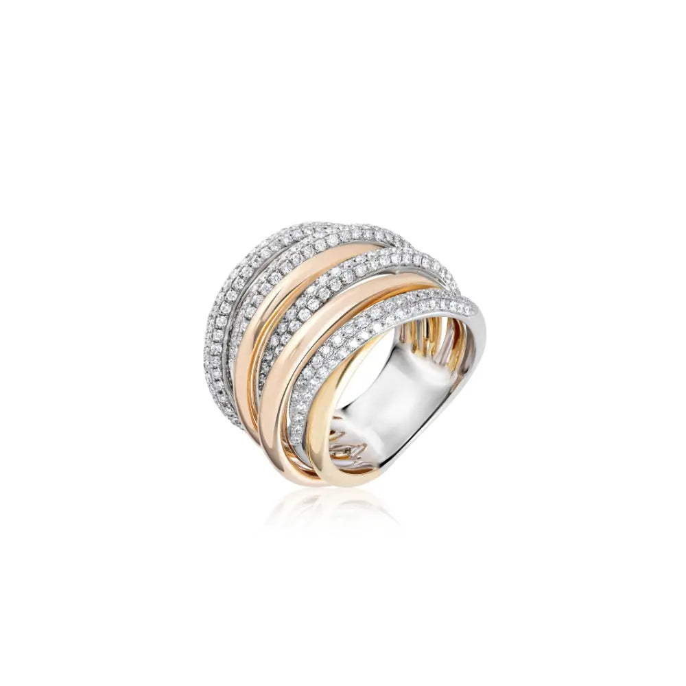 Crossover Diamond Ring in 14K Yellow and White Gold