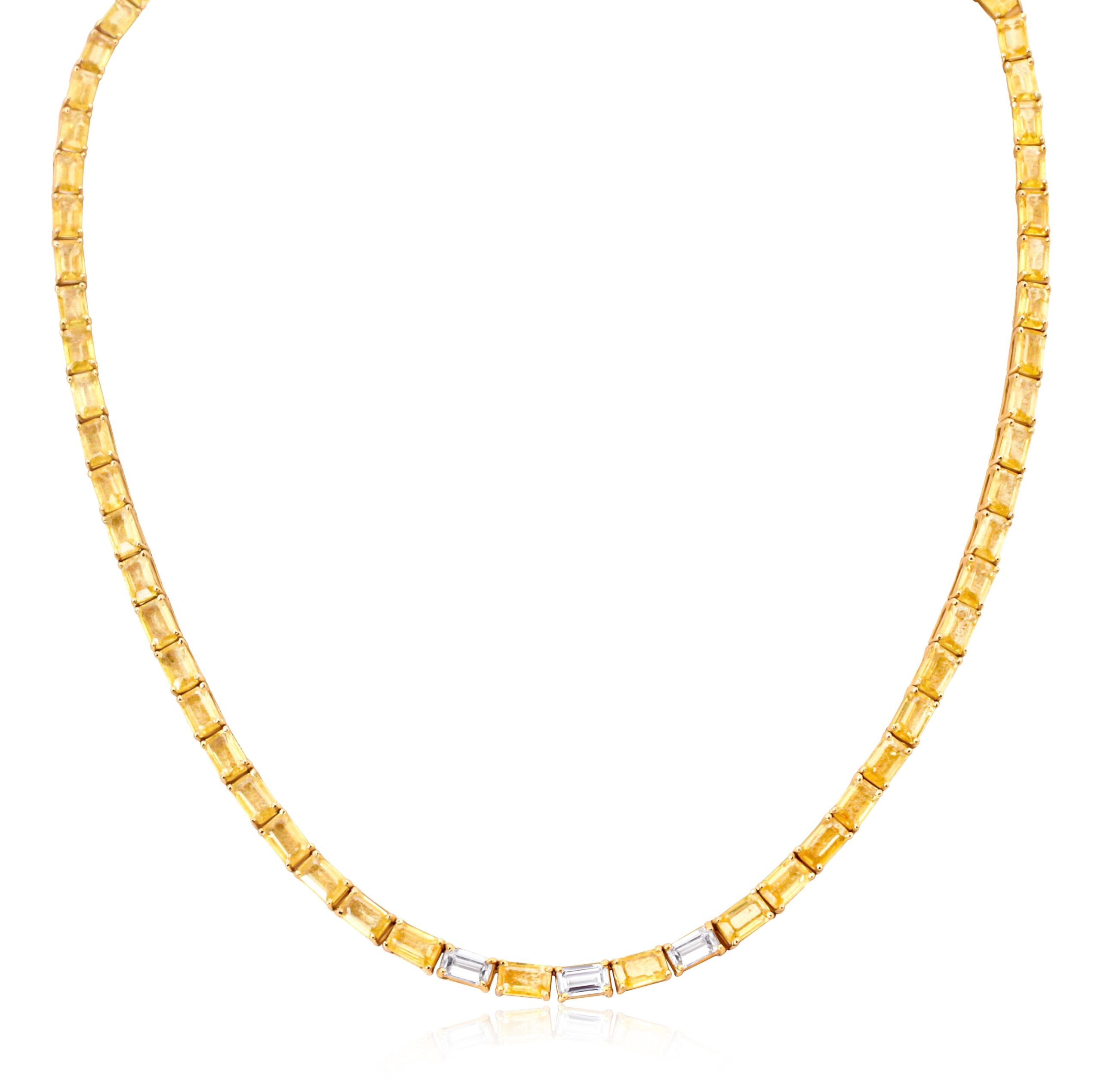 Yellow Sapphire & Diamond Tennis Necklace in 18K Yellow Gold