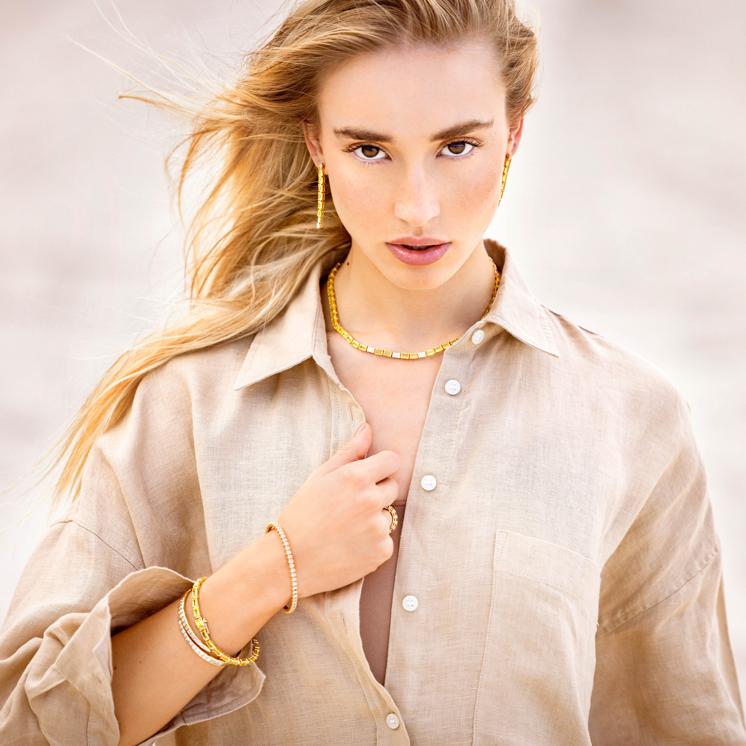 Yellow Sapphire & Diamond Tennis Necklace in 18K Yellow Gold - Image 3